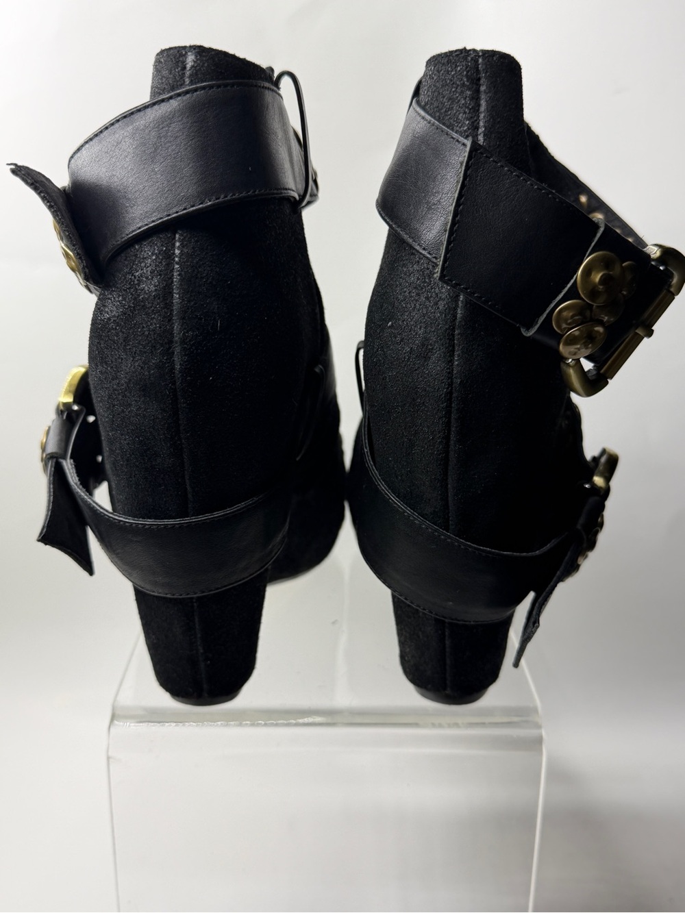 SENSO Black Suede Ankle Booties with Antique Gold Studded Straps - Picture 5 of 5